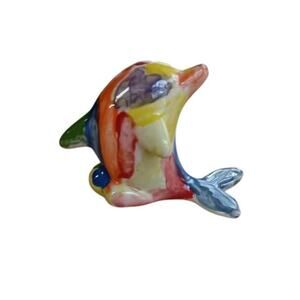 Raku Pottery Dolphin South Africa Hand Made and Painted 5.5" L